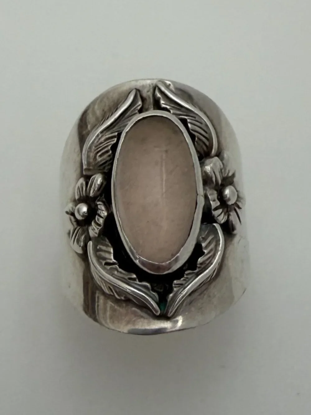 Vintage 1985 CAROL FELLEY 925 Sterling Ring w rose quartz stone Southwest design